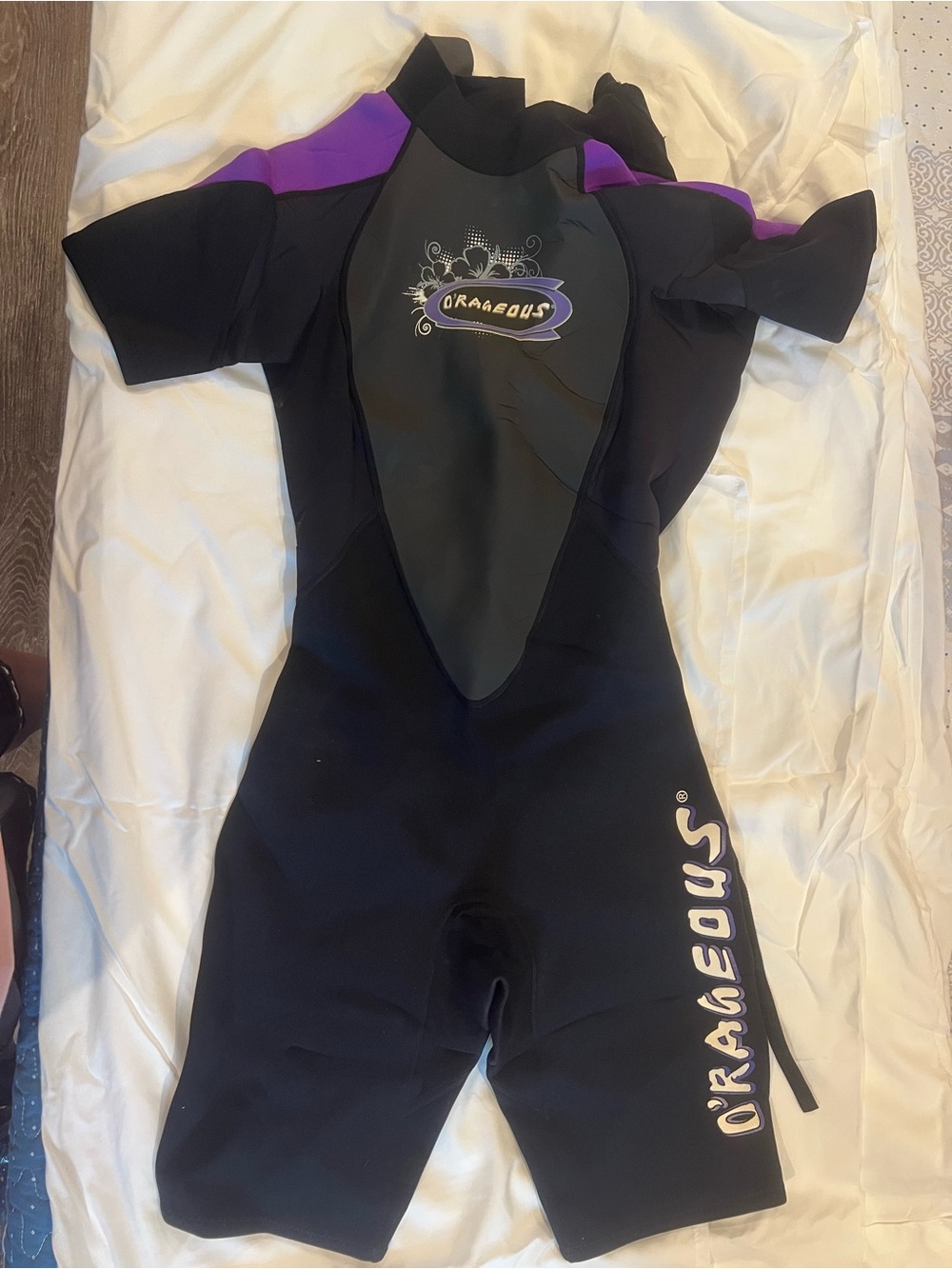 O'Rageous Kids or Women Black & Purple Shorty / Wetsuit Rashguard Swim Suit